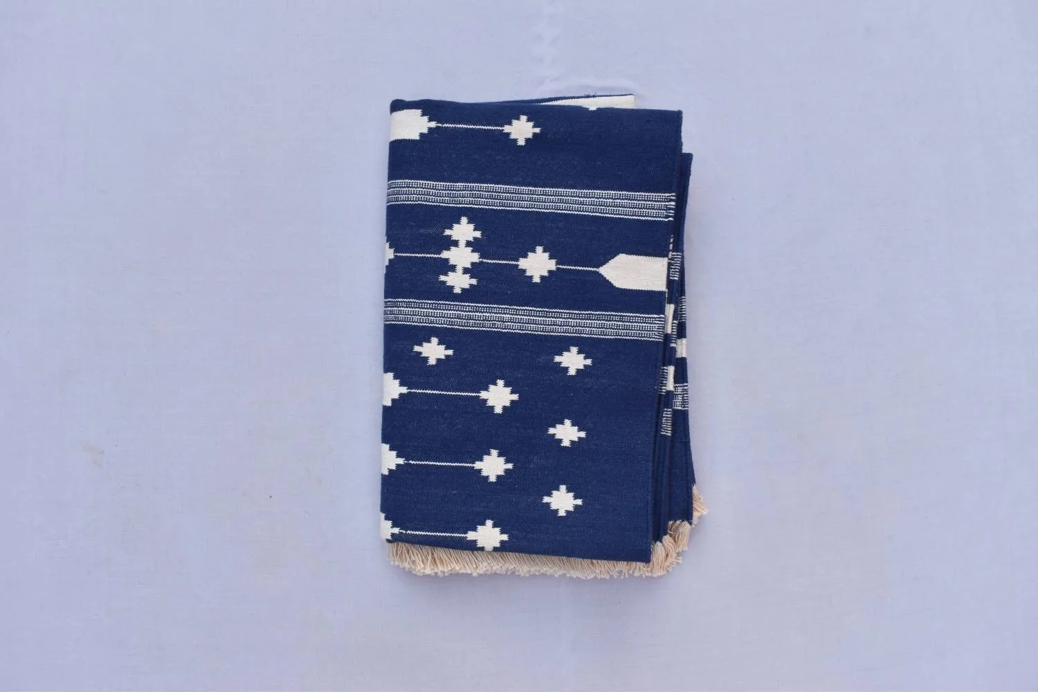 Multiple Sizes Cotton Blue And White Woven Modern Cotton Rug Dhurrie- Handmade Rug - Image 10