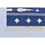 Multiple Sizes Cotton Blue And White Woven Modern Cotton Rug Dhurrie- Handmade Rug - Image 8