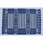 Multiple Sizes Cotton Blue And White Woven Modern Cotton Rug Dhurrie- Handmade Rug
