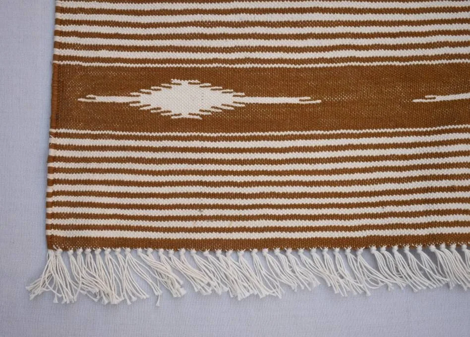 Cooper Brown and White Cotton Handmade Modern Stripes Rug- Flat weave and Hand woven Kilim Rug - Image 6