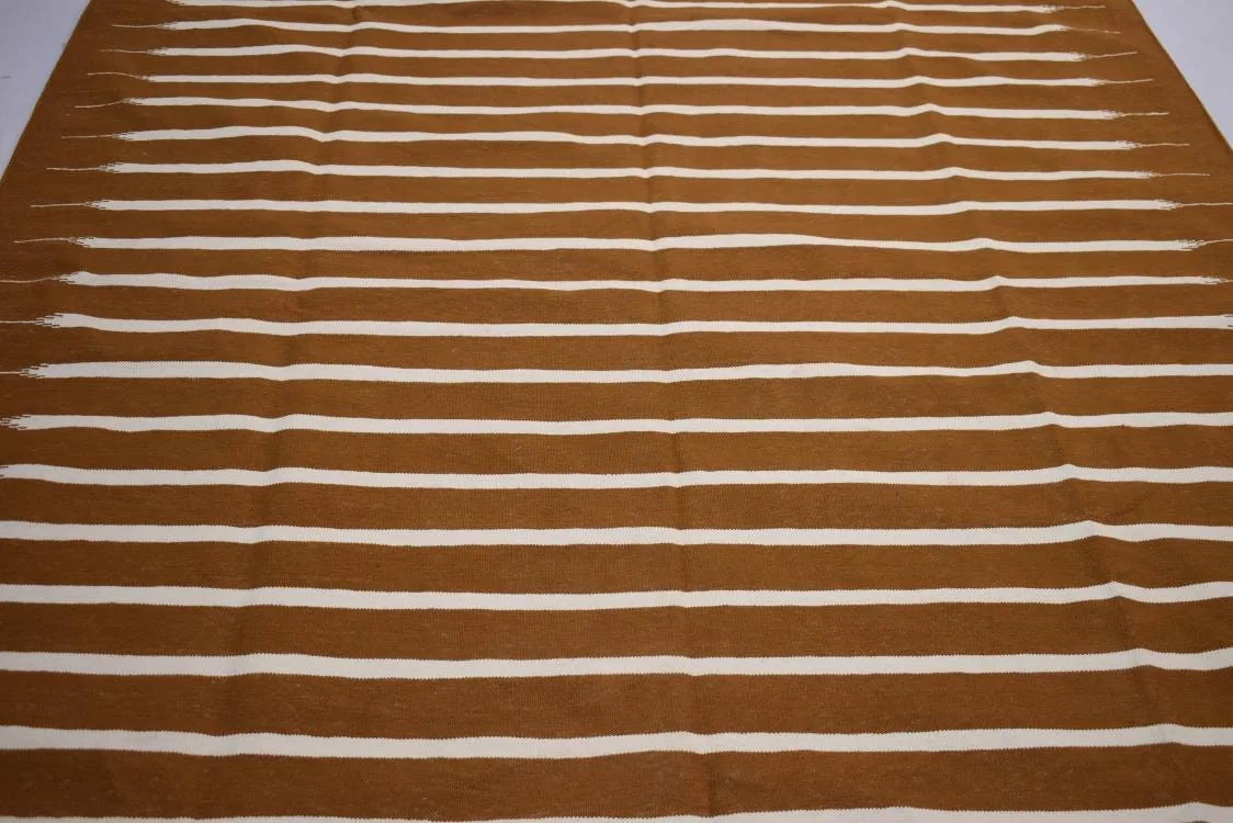 Cooper Brown and White Cotton Handmade Modern Stripes Rug- Flat weave and Hand woven Kilim Rug - Image 5