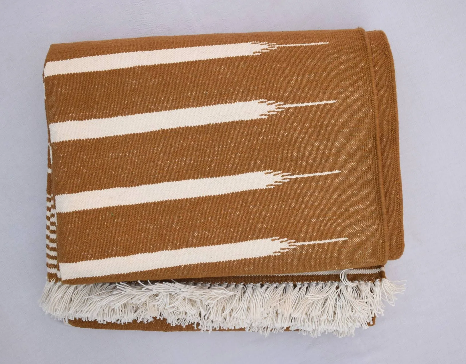 Cooper Brown and White Cotton Handmade Modern Stripes Rug- Flat weave and Hand woven Kilim Rug - Image 9