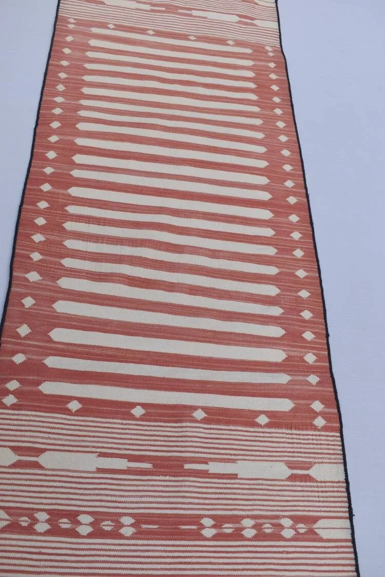 Red and White Modern Striped Cotton Flat weave Hand woven rug- Reversible Kilim Rug - Image 9