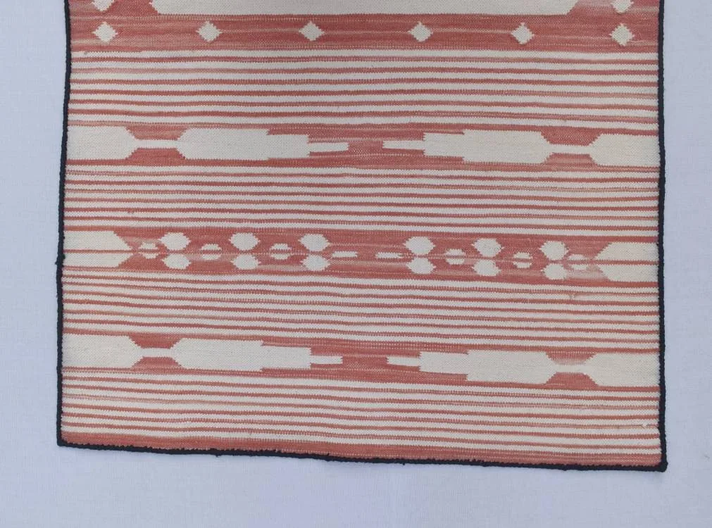 Red and White Modern Striped Cotton Flat weave Hand woven rug- Reversible Kilim Rug - Image 6