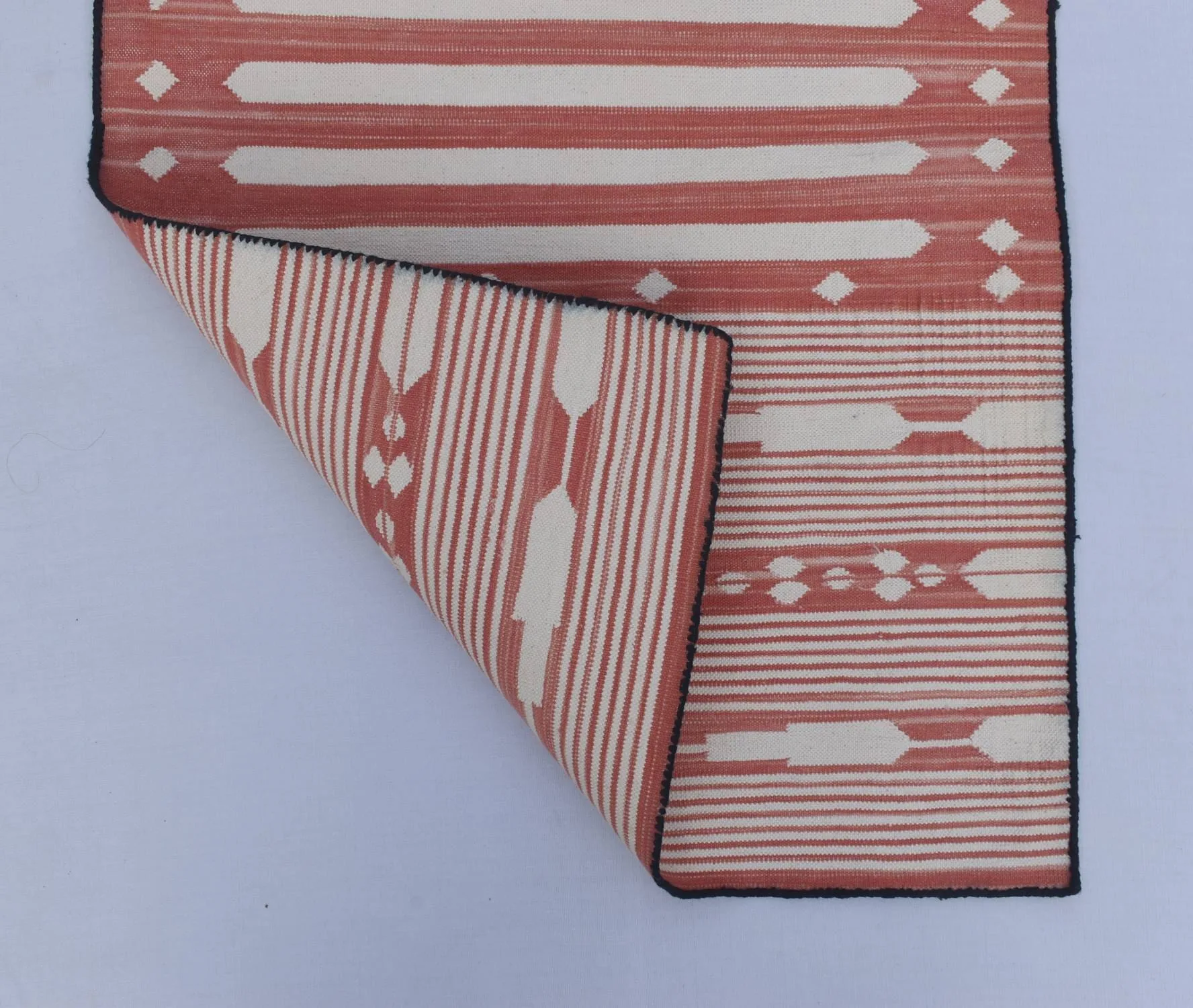 Red and White Modern Striped Cotton Flat weave Hand woven rug- Reversible Kilim Rug - Image 7