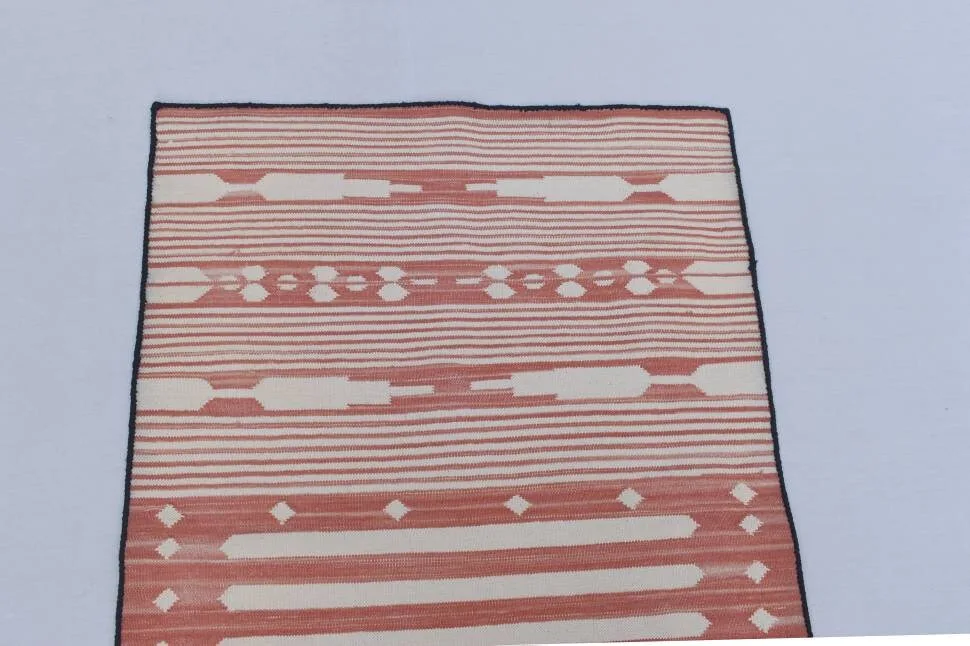 Red and White Modern Striped Cotton Flat weave Hand woven rug- Reversible Kilim Rug - Image 4