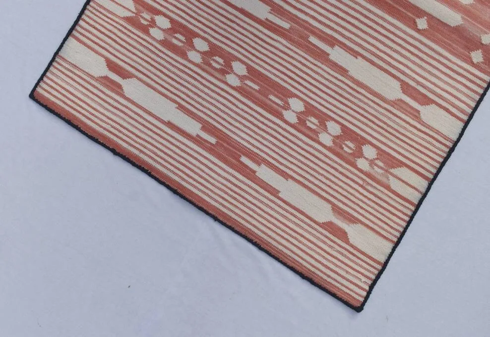 Red and White Modern Striped Cotton Flat weave Hand woven rug- Reversible Kilim Rug - Image 10