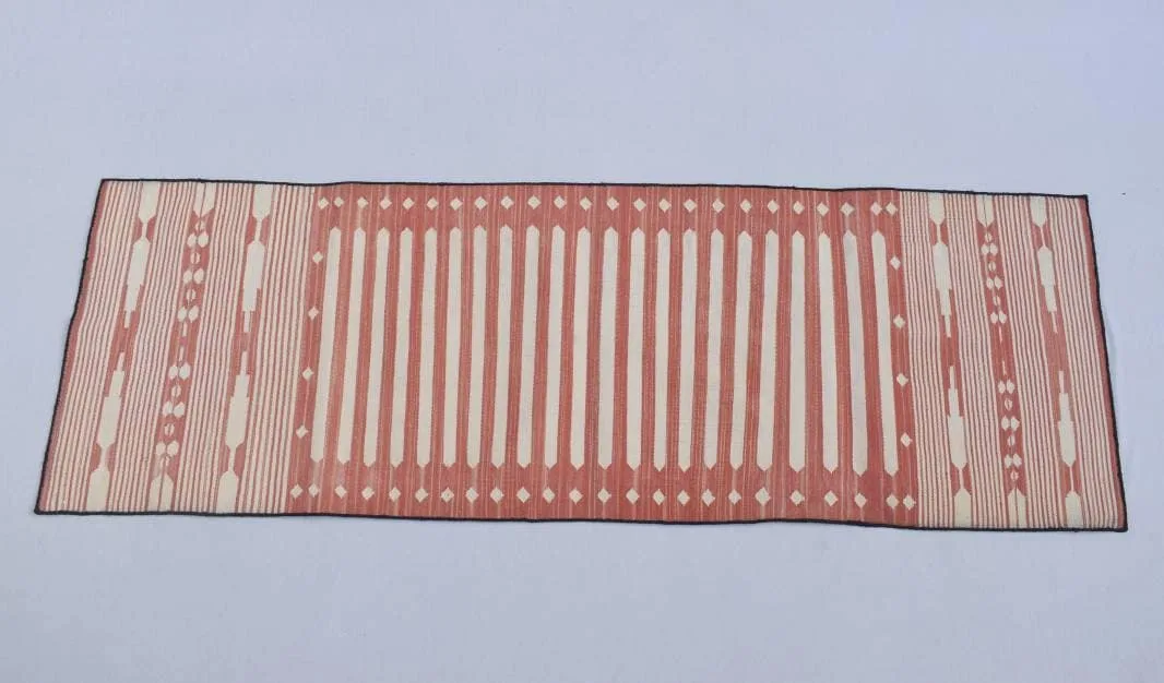 Red and White Modern Striped Cotton Flat weave Hand woven rug- Reversible Kilim Rug - Image 2