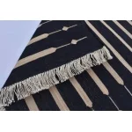 Black and Beige Modern Striped Cotton Flat weave Hand woven rug- Reversible Kilim Rug - Image 5