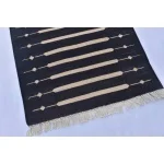 Black and Beige Modern Striped Cotton Flat weave Hand woven rug- Reversible Kilim Rug - Image 9
