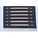 Black and Beige Modern Striped Cotton Flat weave Hand woven rug- Reversible Kilim Rug - Image 3
