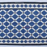 Multiple Size Royal Blue, Black and white Cotton Handmade Rug- Flat weave and Hand woven Kilim Rug