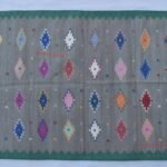 4x6 Ft. Cotton Green Border And Grey Hand woven Rug Dhurrie-120 CM x 180 CM.Handmade Indian Rug